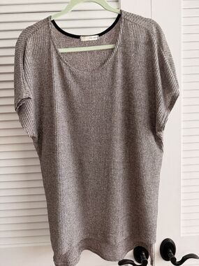 Dear Apple Shimmer Knit Top Medium Taupe Metallic Ribbed Dolman Sleeve Made USA